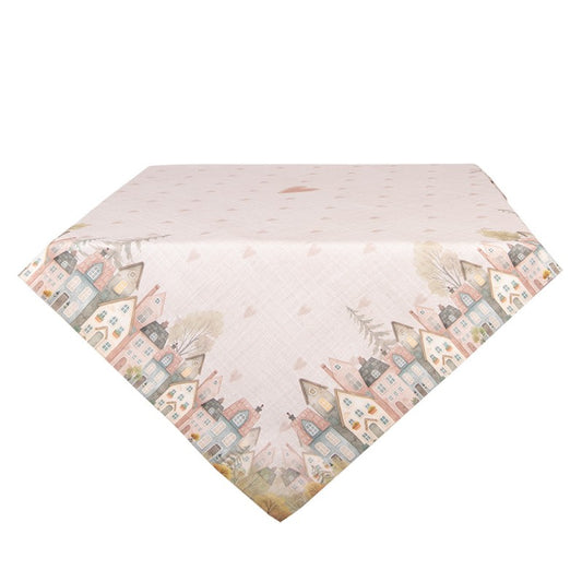Tovaglia 100x100cm Casette e Cuoricino Rosa