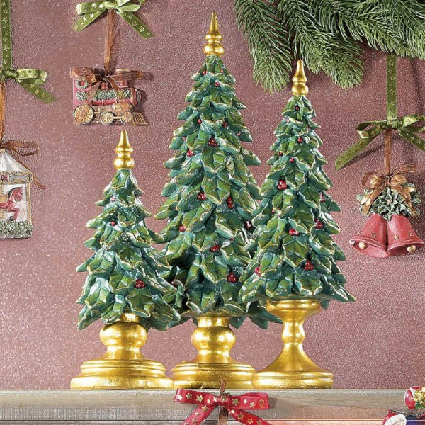 Albero in resina con foglie di agrifoglio e bacche