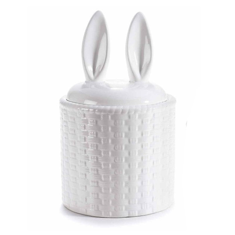 Barattolo in ceramica con coperchio con orecchie di coniglio