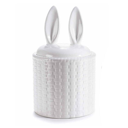 Barattolo in ceramica con coperchio con orecchie di coniglio