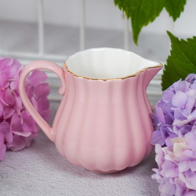 Lattiera in porcellana rosa con rifiniture oro- Linea Royal Rose
