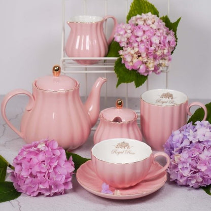 Zuccheriera in porcellana rosa con rifiniture oro - Linea Royal Rose