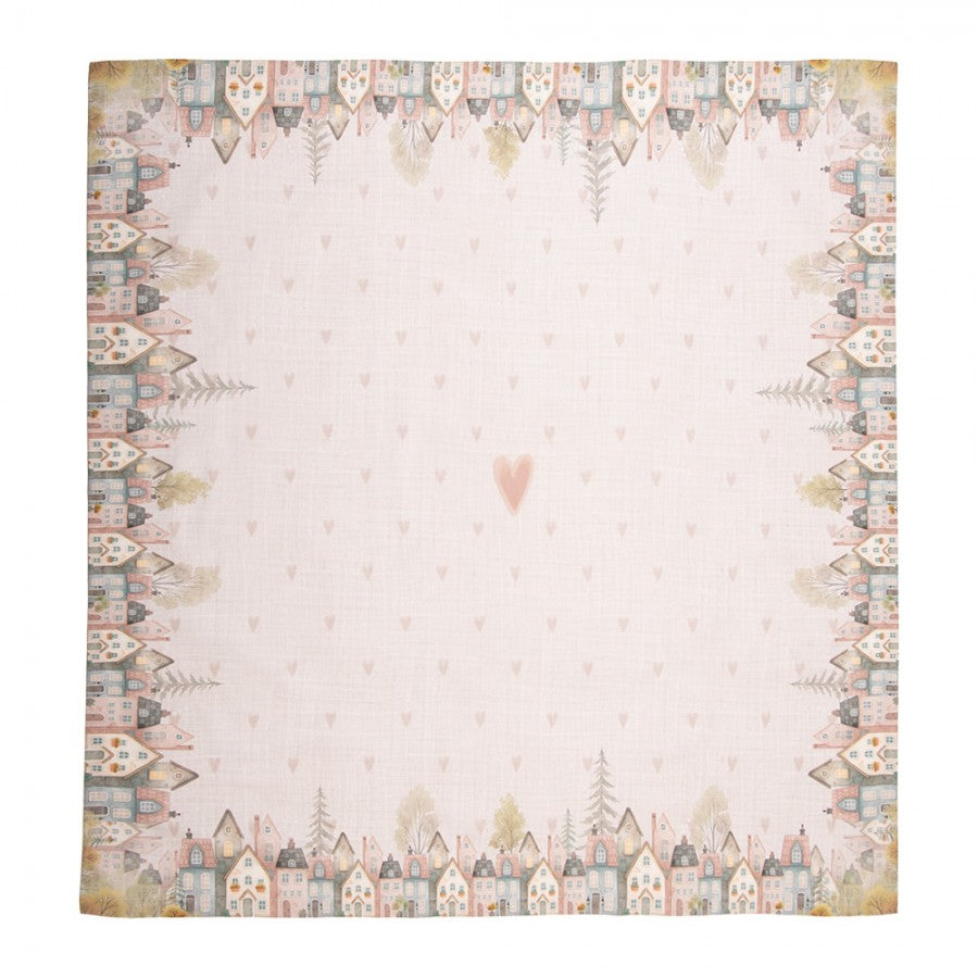 Tovaglia 100x100cm Casette e Cuoricino Rosa