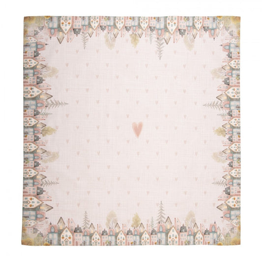 Tovaglia 100x100cm Casette e Cuoricino Rosa