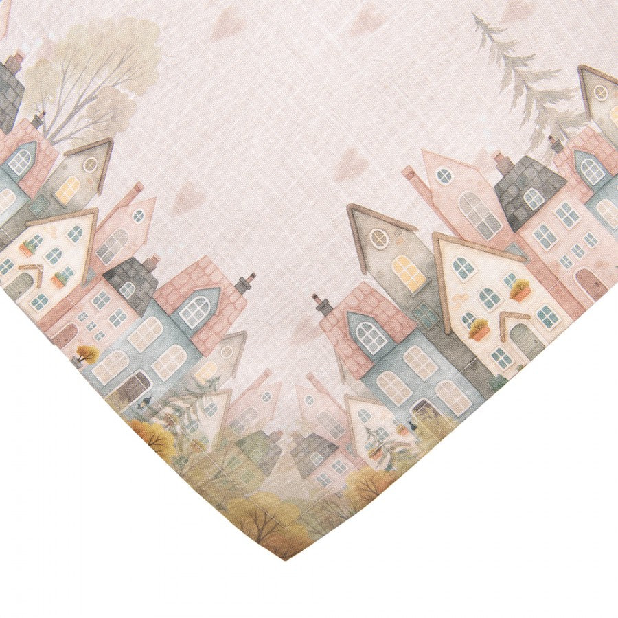 Tovaglia 100x100cm Casette e Cuoricino Rosa