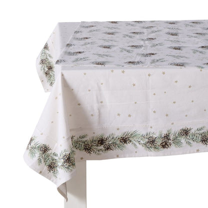 tovaglia con aghi di pino e pigne stile natale