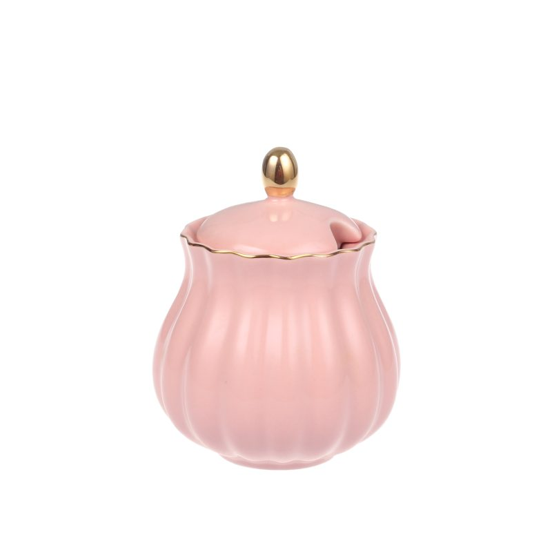 Zuccheriera in porcellana rosa con rifiniture oro - Linea Royal Rose