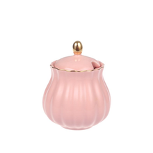 Zuccheriera in porcellana rosa con rifiniture oro - Linea Royal Rose